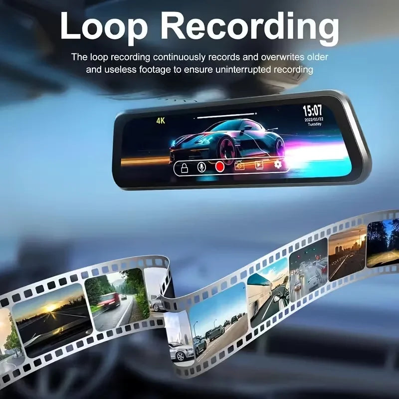 10" 4K Mirror Dash Cam, 24H Parking Monitor, Loop Recording, Universal