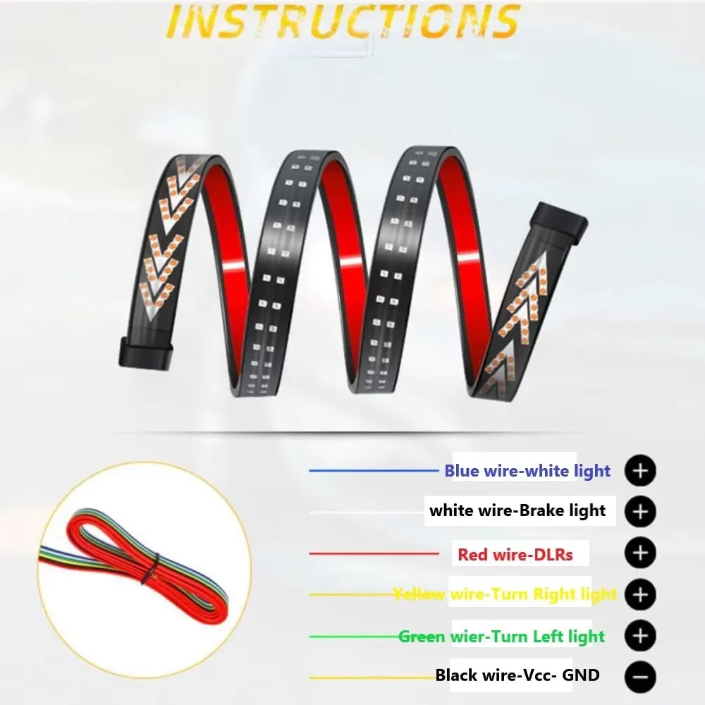 Car Rear Tail Brake Turn Signal Light 12V 24V Reverse Double Flash Warning Light LED Strip Arrow for Pickup Truck Jeep