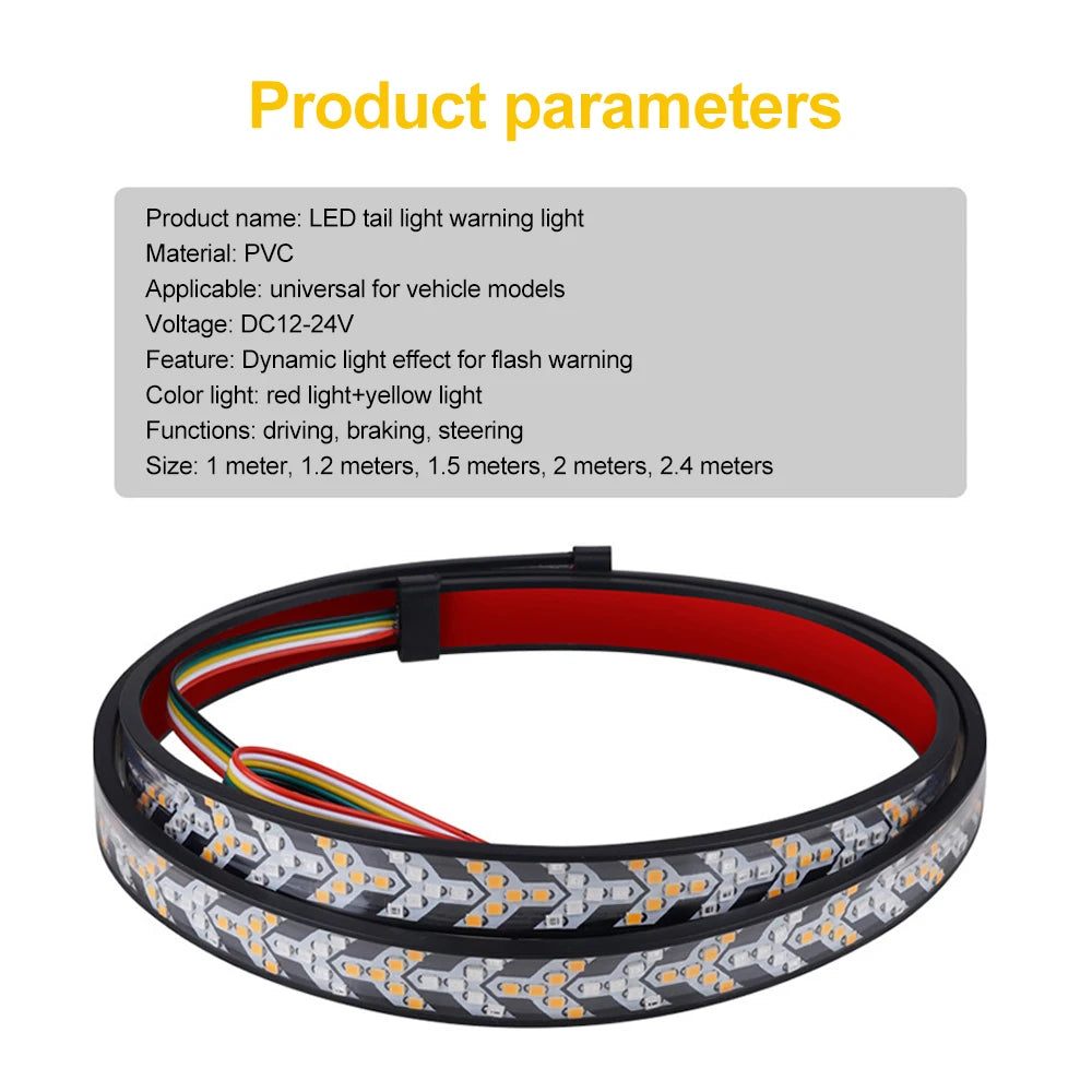 1m 12-24V Car Truck Strip Tailgate Light Bar Reverse Brake Tail Flowing Turn Signal Car Red Running Backup Tail Strip