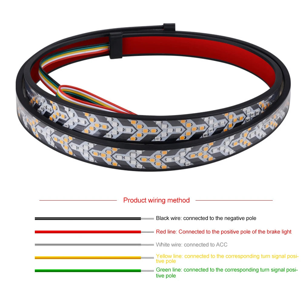 1m 12-24V Car Truck Strip Tailgate Light Bar Reverse Brake Tail Flowing Turn Signal Car Red Running Backup Tail Strip