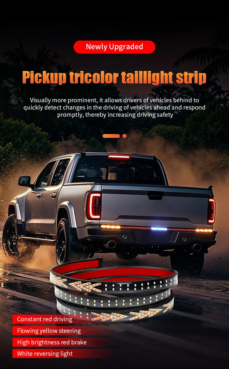 Car Rear Tail Brake Turn Signal Light 12V 24V Reverse Double Flash Warning Light LED Strip Arrow for Pickup Truck Jeep