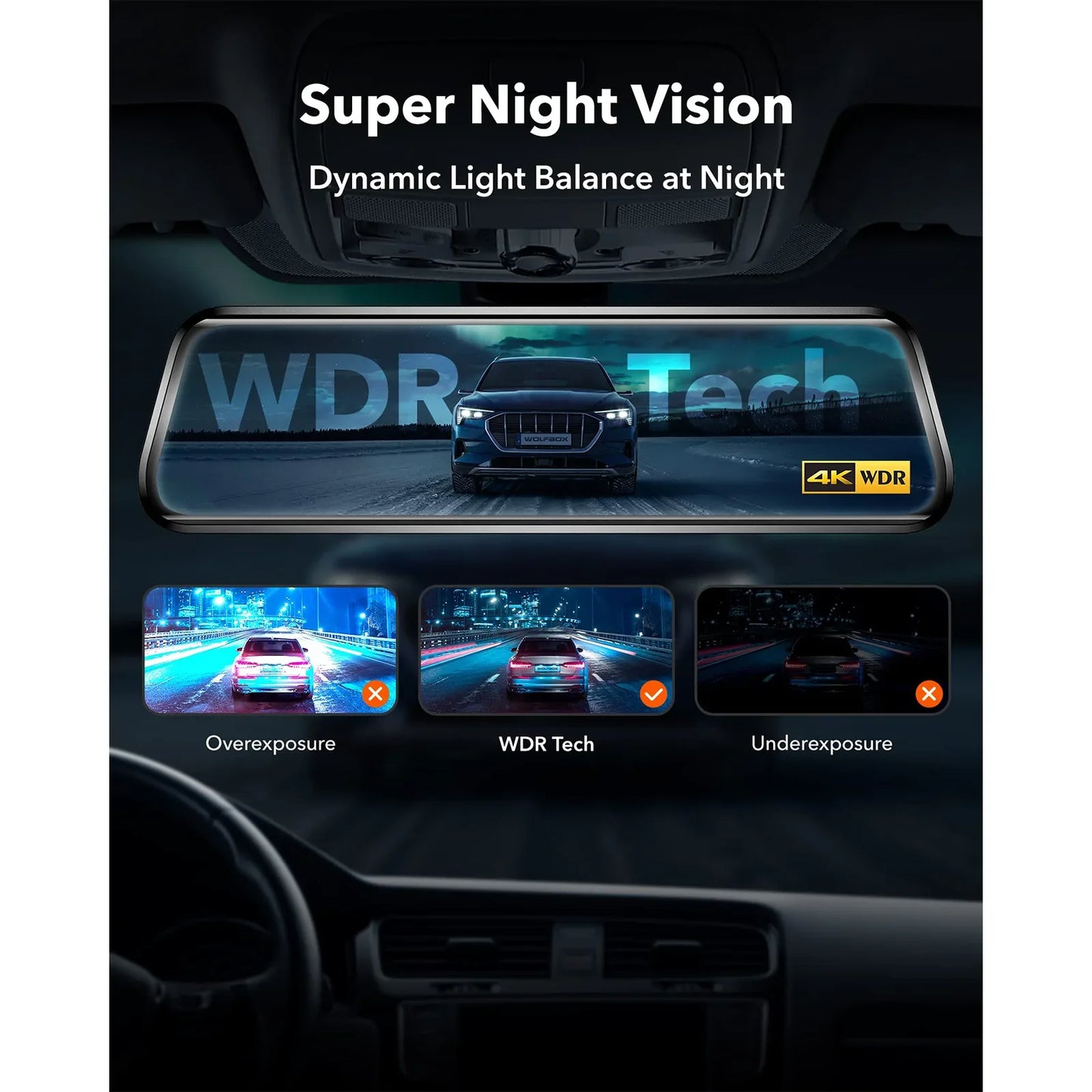 WOLFBOX G930 10 Inch Wifi 4K Dash Camera