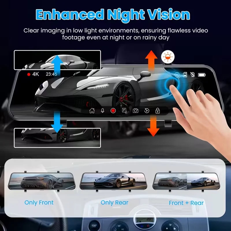 10" 4K Mirror Dash Cam, 24H Parking Monitor, Loop Recording, Universal