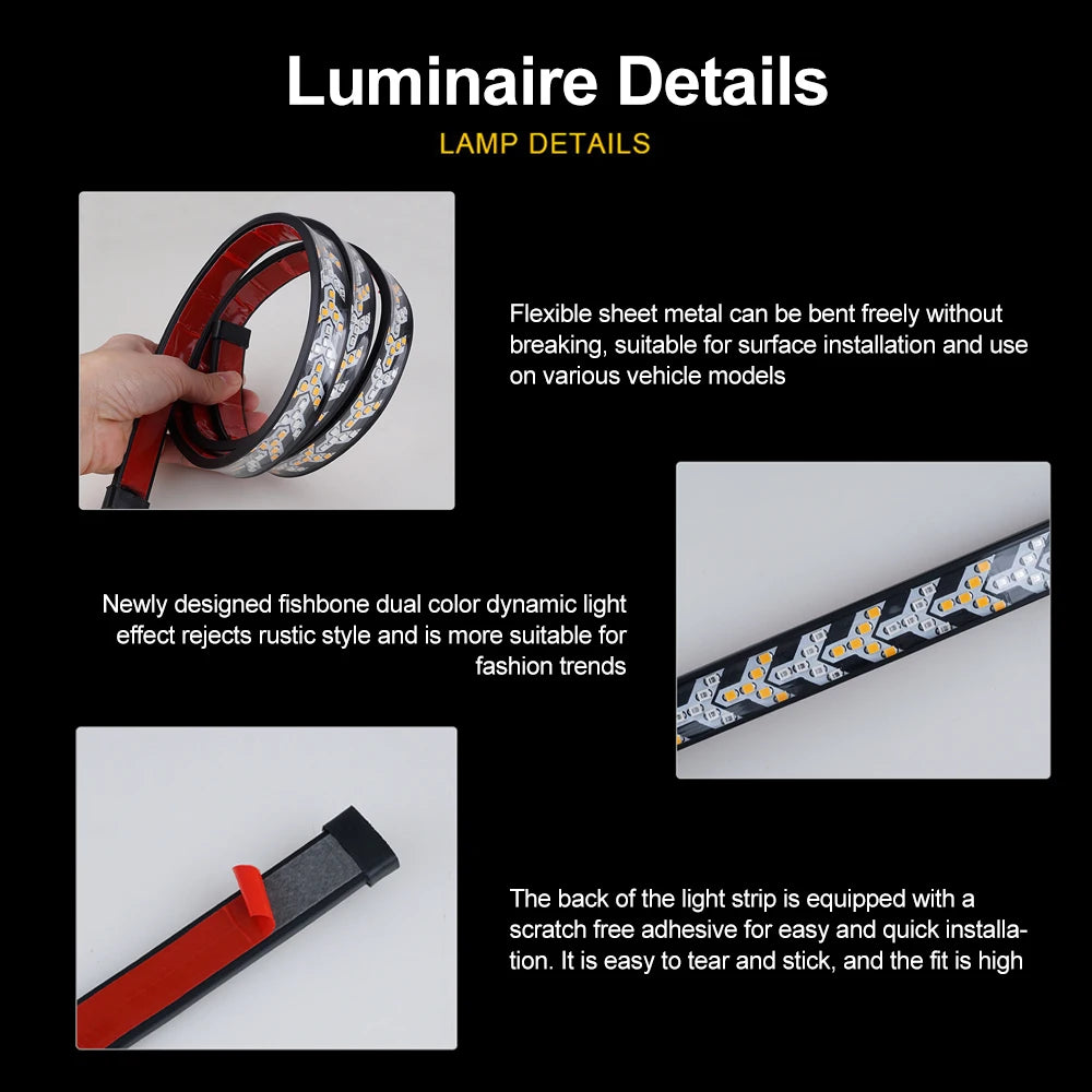 1m 12-24V Car Truck Strip Tailgate Light Bar Reverse Brake Tail Flowing Turn Signal Car Red Running Backup Tail Strip